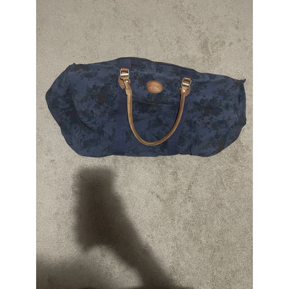 Vintage Gap Canvas Duffel Weekender Bag BOHO Navy Blue Floral